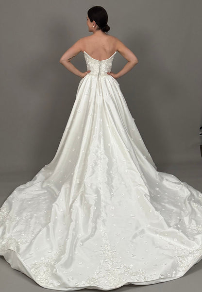 Strapless Pearl Beaded Wedding Dress with Slit