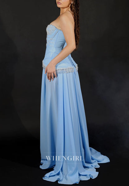 Strapless Beaded Corset Chiffon Evening Gown