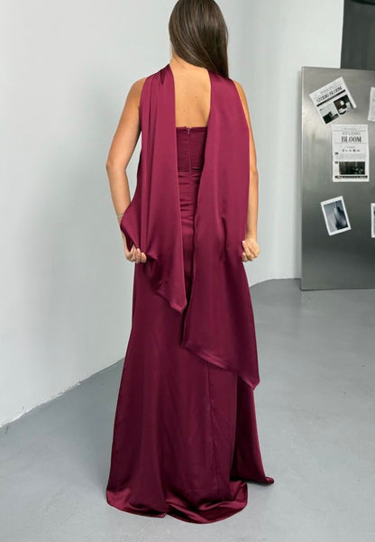Corset Evening Gown with Beaded Neckline & Cape