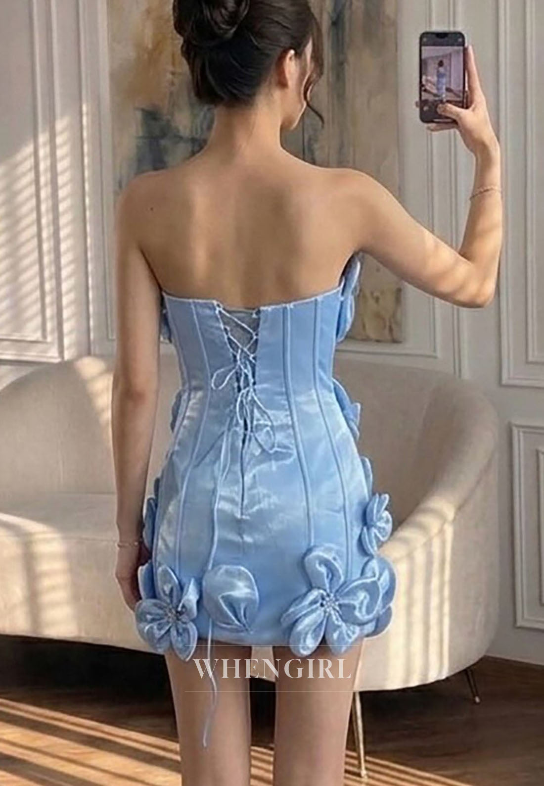 Strapless 3D Floral Mini Dress with Corset Boning