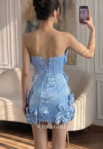 Strapless 3D Floral Mini Dress with Corset Boning
