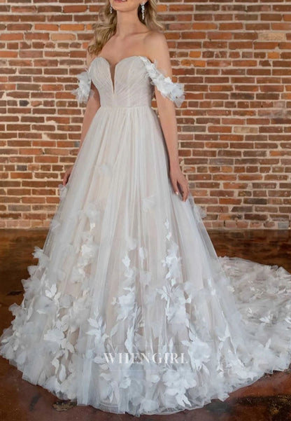 3D Floral Off-the-Shoulder Tulle Ball Gown