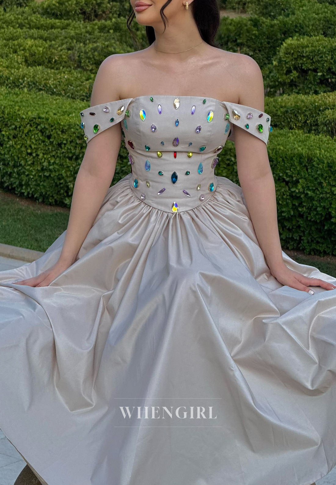 Off-the-Shoulder Gemstone Corset Ball Gown