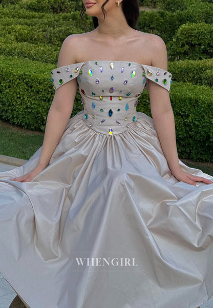 Off-the-Shoulder Gemstone Corset Ball Gown