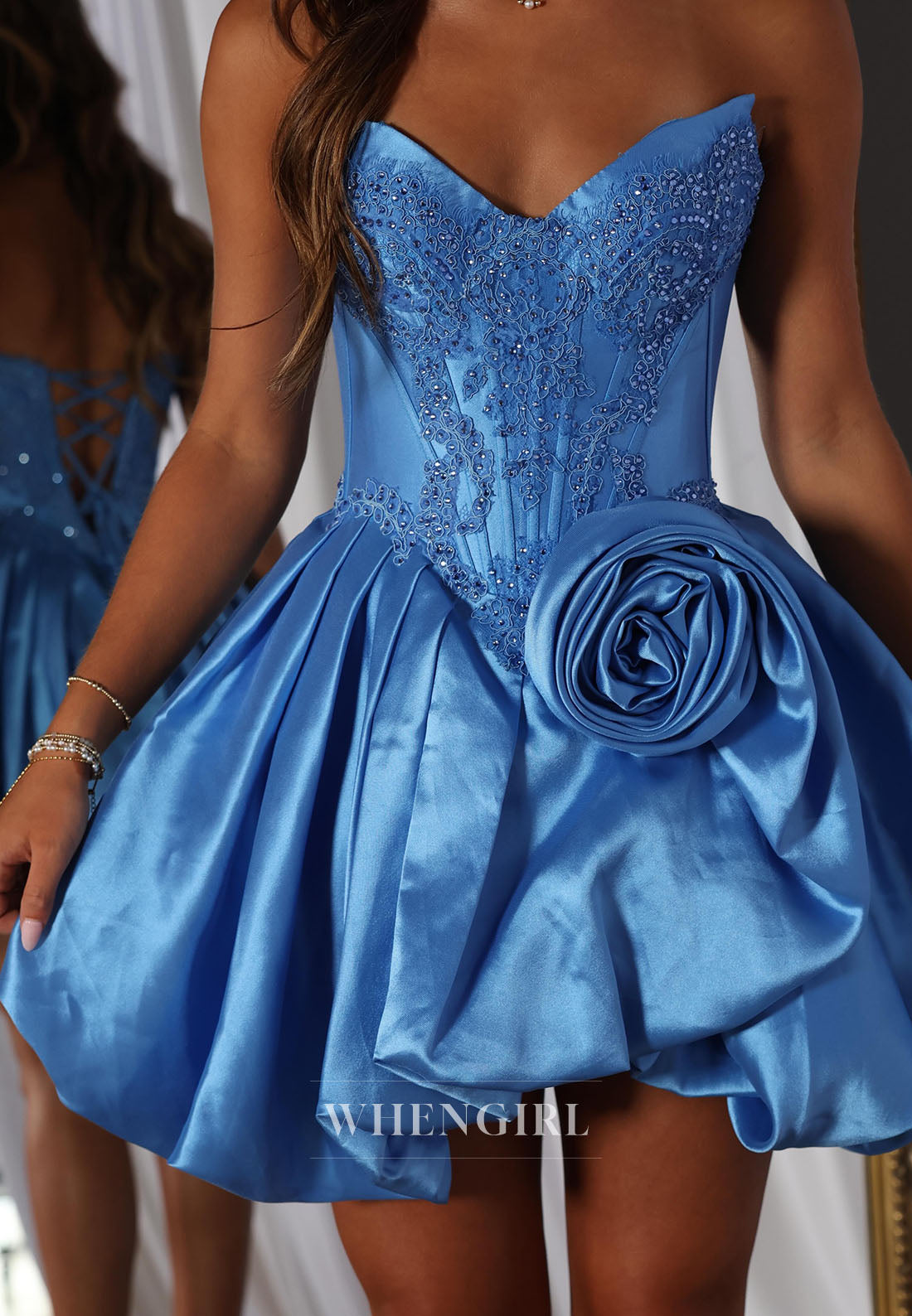 Strapless Corset Mini Dress with 3D Rose Detail
