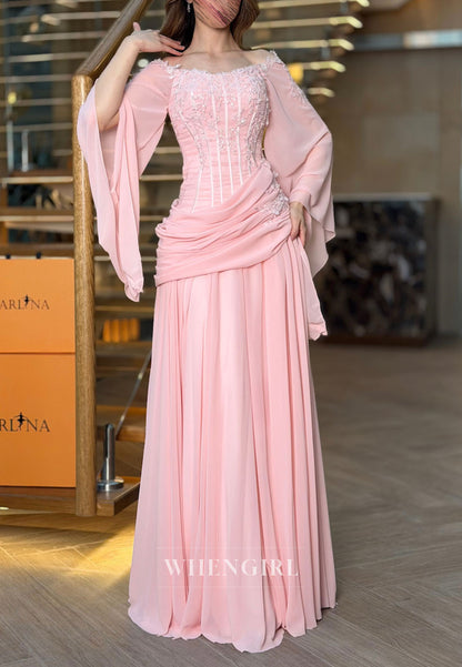 Corset Evening Gown with Draped Waist & Bell Sleeves