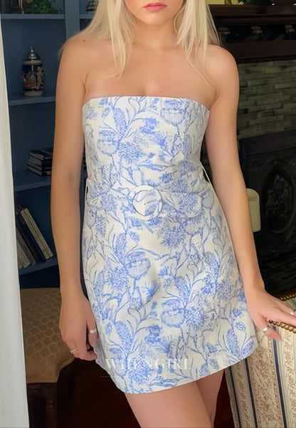 Strapless Floral Print Mini Dress with Belt