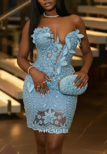 Strapless Corset Mini Dress with 3D Leaf Appliques