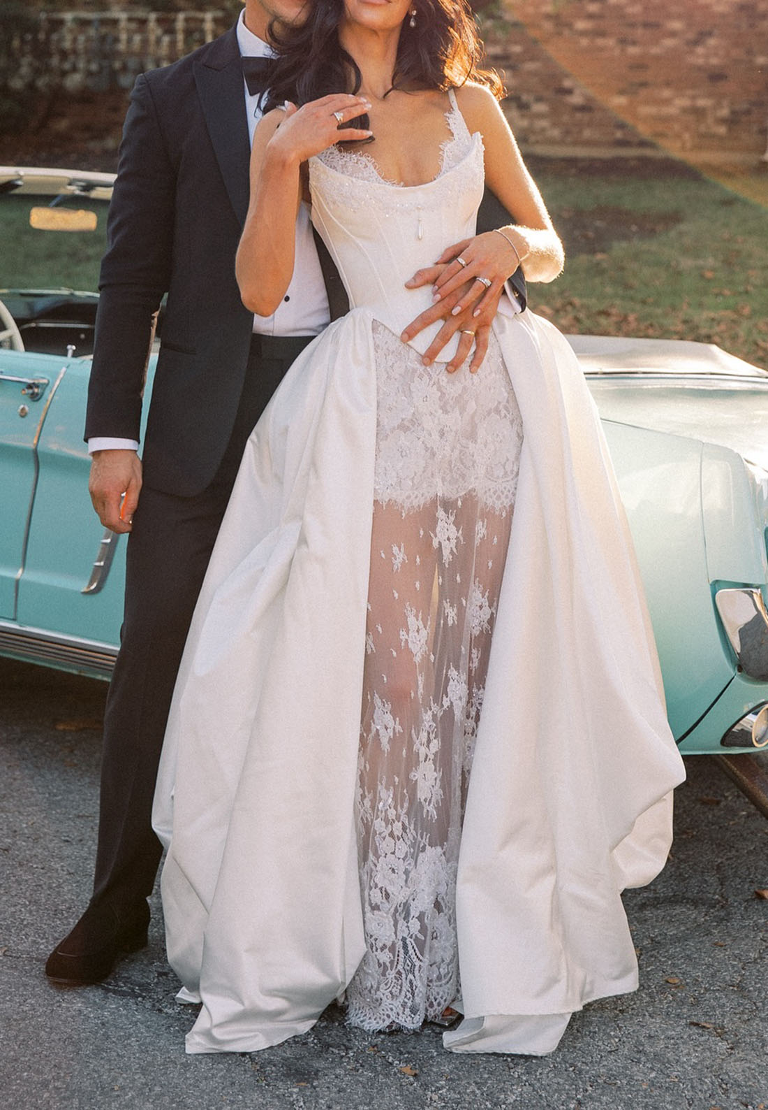 Corset Lace Sheath Wedding Dress with Overskirt