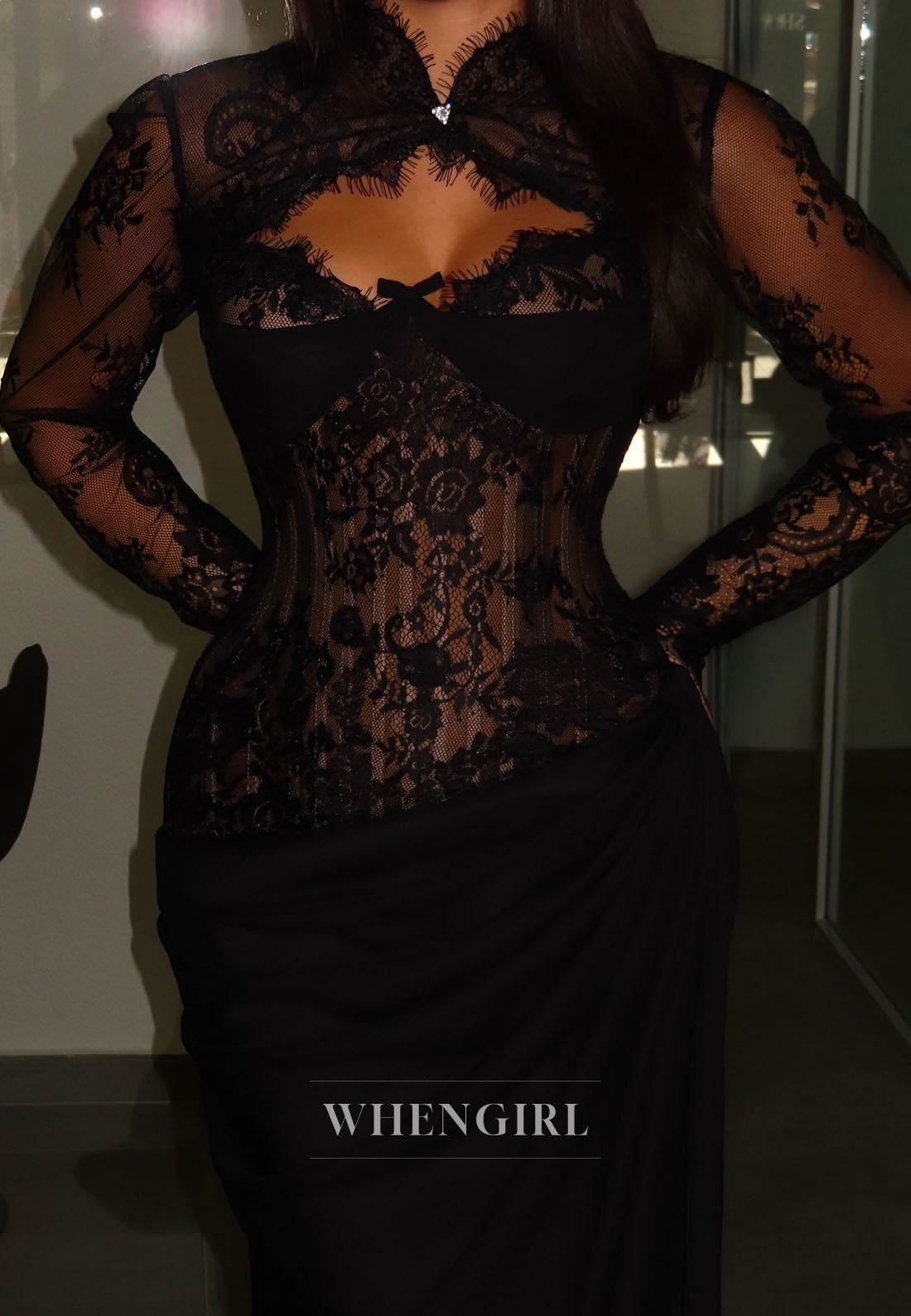 Lace Corset Cut-Out Gown with Draped Skirt