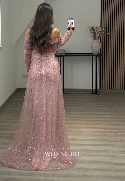 Beaded Off Shoulder Mermaid Gown with Sequin Cape