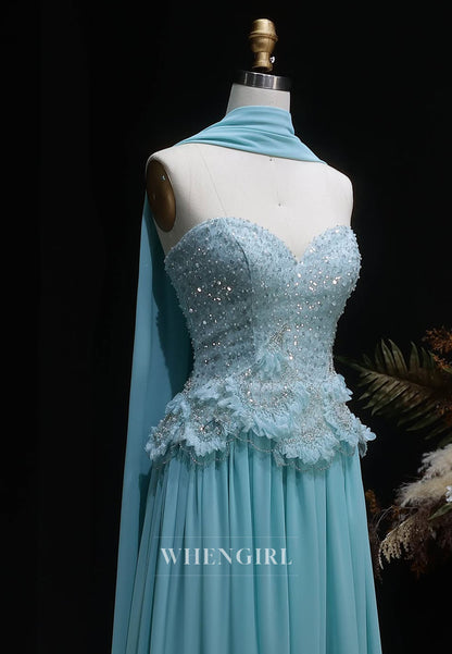 Beaded Sweetheart Chiffon Gown with Cape Back