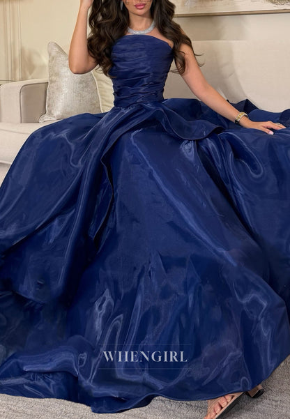 Strapless Ruched Gown with Cascading Ruffle