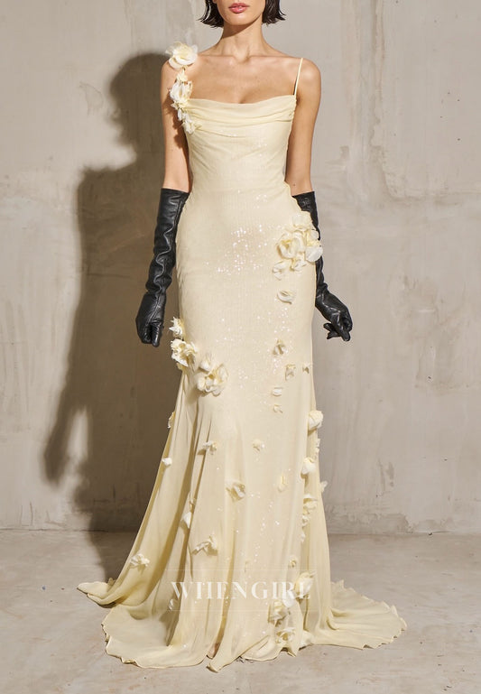 Sequin Mermaid Gown with 3D Floral Appliques