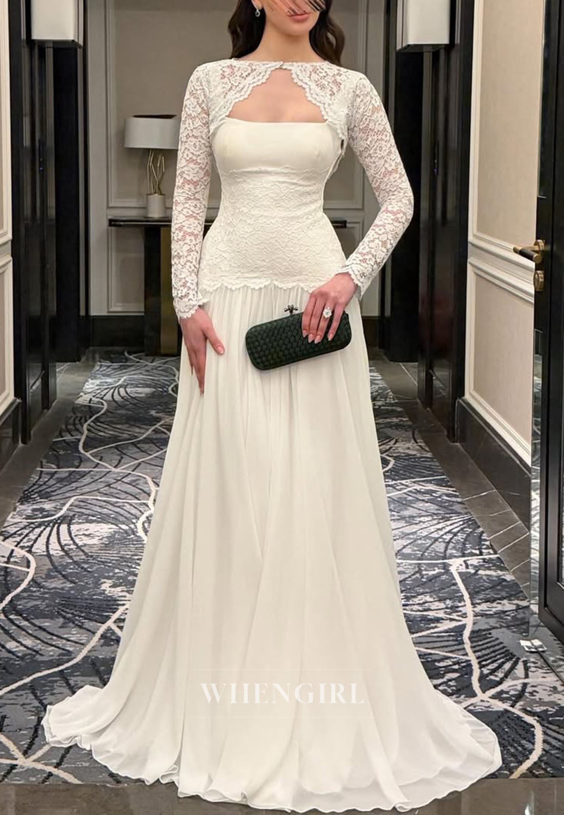 Lace Bodice Chiffon A-Line Floor-Length Gown