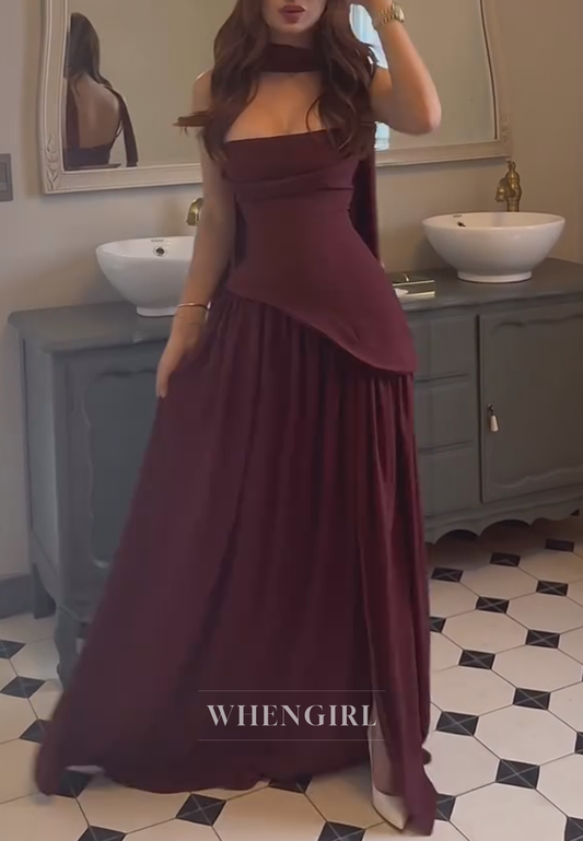 Asymmetrical Corset Pleated A-Line Evening Gown