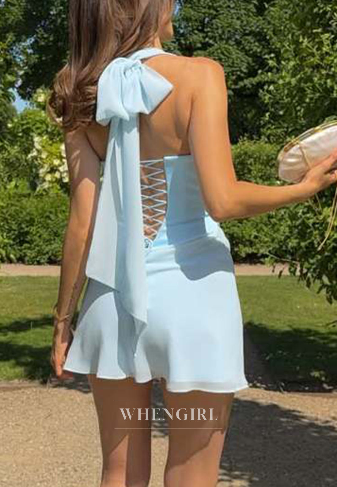 Halter Neck Corset Back Drape Mini Dress
