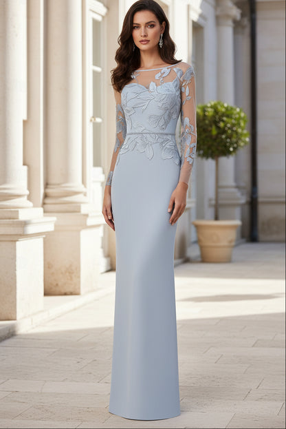 Embroidered Illusion Bodice Column Evening Gown