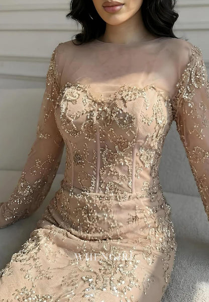 Corset Lace Long Sleeve Mermaid Evening Gown