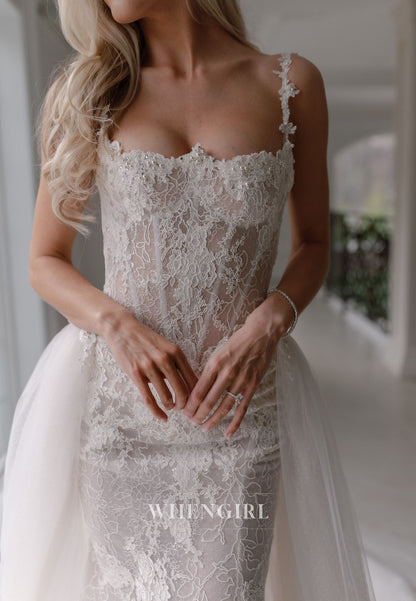 Lace Sheath Wedding Dress with Tulle Overskirt