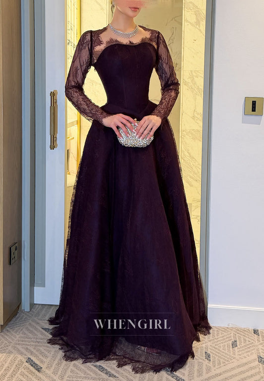 Lace Long Sleeve Corset A-Line Ball Gown