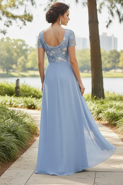 Square Neck Embroidered Chiffon A-Line Gown