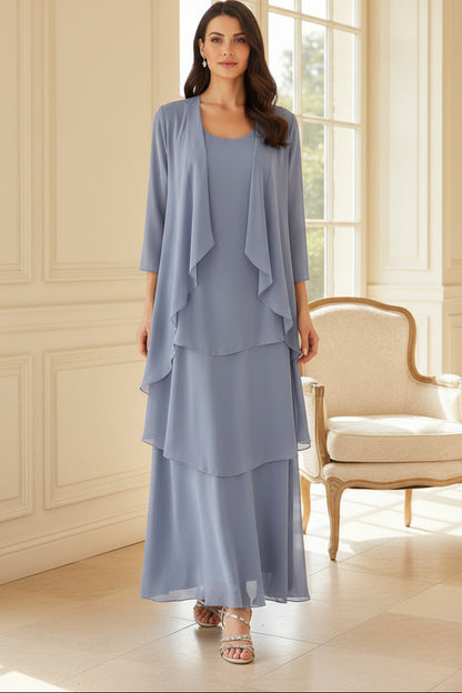 Tiered Maxi Dress with Matching Open-Front Jacket
