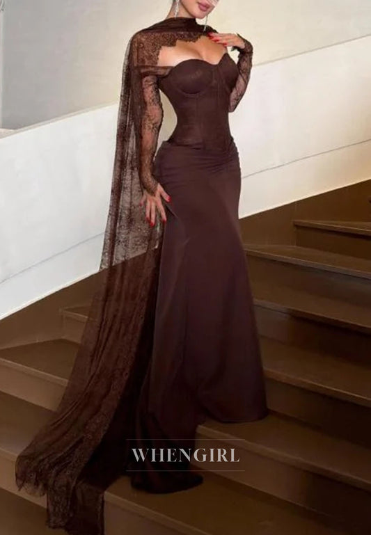 Corset Evening Gown with Lace Cape Sleeves