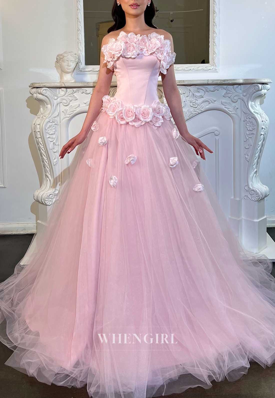 Strapless 3D Floral Corset Tulle Ball Gown
