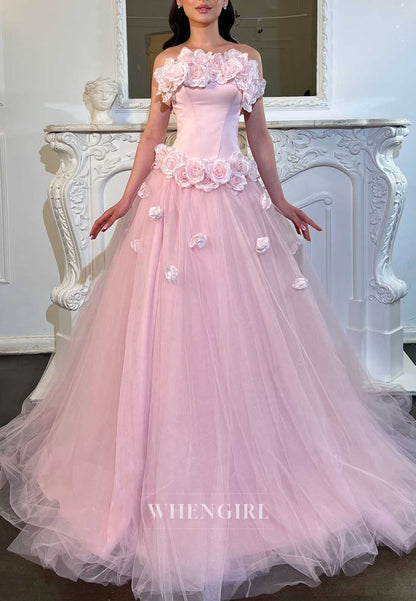 Strapless 3D Floral Corset Tulle Ball Gown