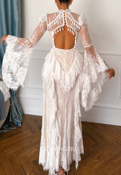 Lace Bell Sleeve Corset Gown with Tassels
