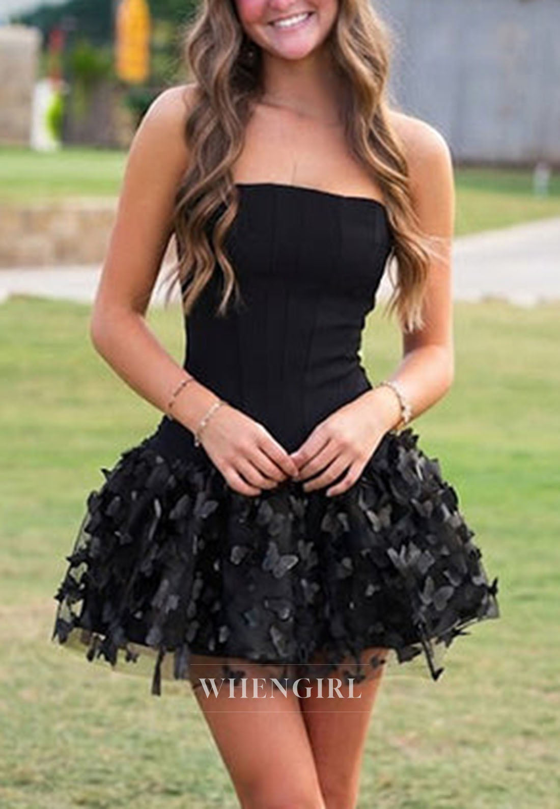 Strapless Corset Mini Dress with 3D Butterfly Appliques