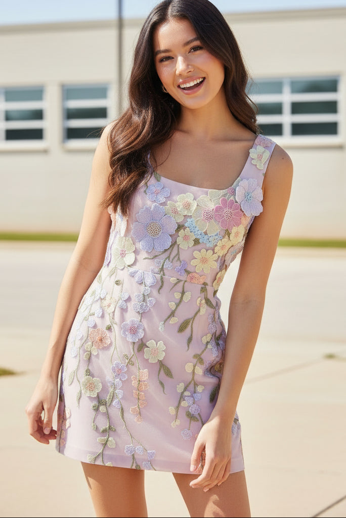 3D Floral Embroidered Mini Dress