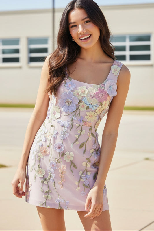 3D Floral Embroidered Mini Dress