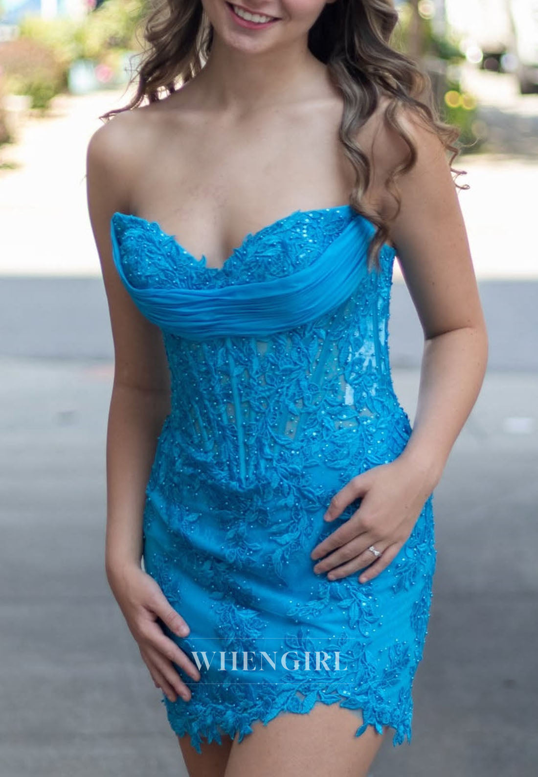 Strapless Lace Illusion Corset Mini Dress