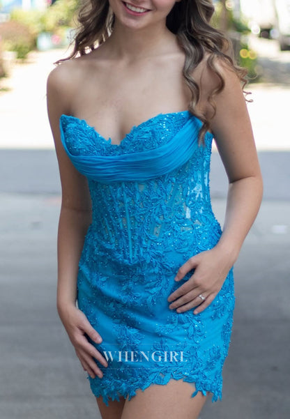 Strapless Lace Illusion Corset Mini Dress