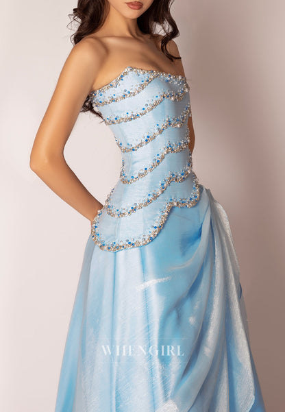 Strapless Beaded Corset Evening Gown