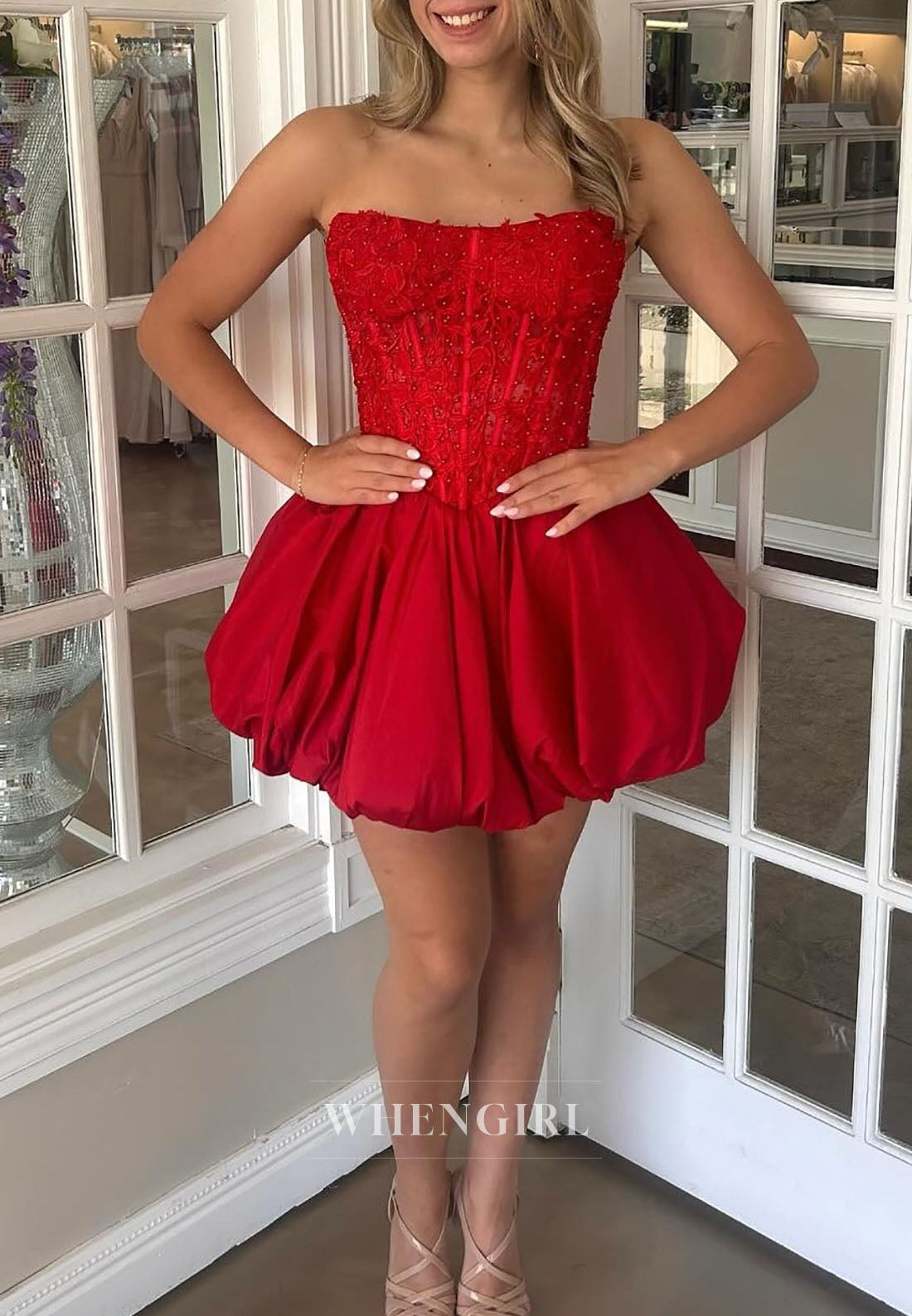 Strapless Lace Corset Bubble Mini Dress