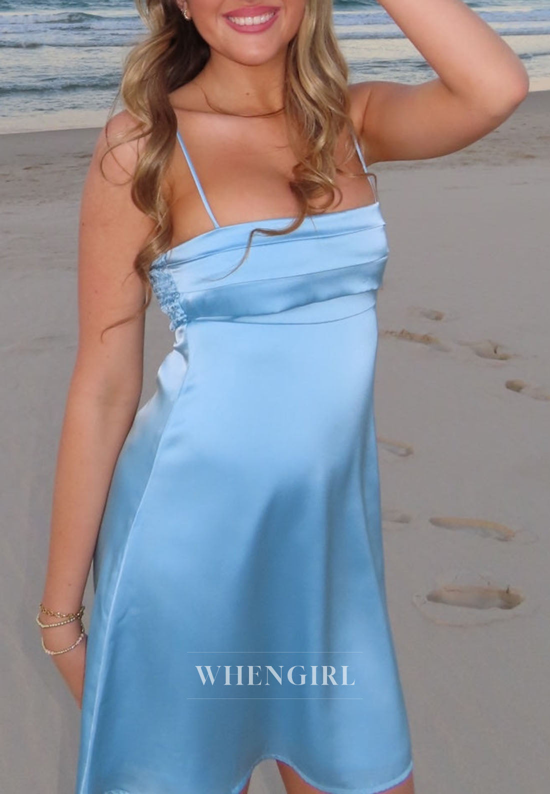 Satin Slip Mini Dress with Square Neckline