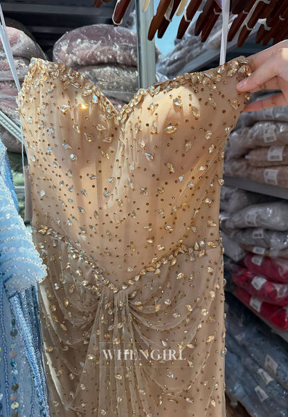 Strapless Embellished Mermaid Gown with Lace-Up Back