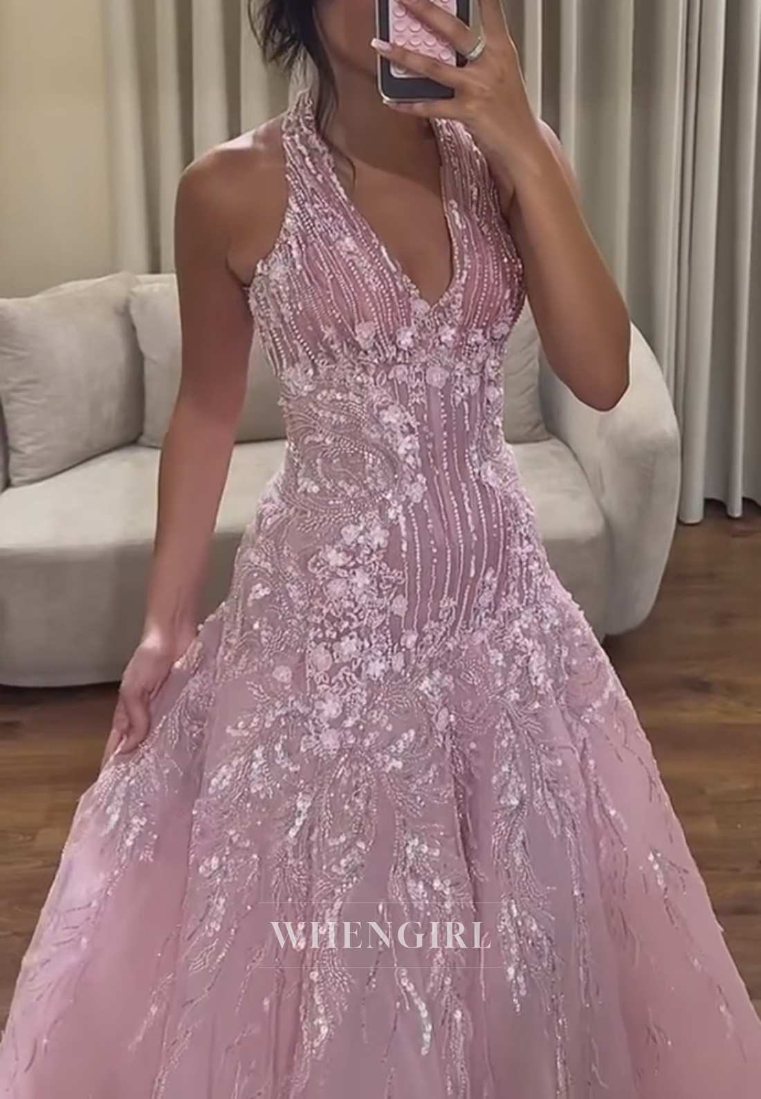 Embellished Halter Tulle Mermaid Formal Gown