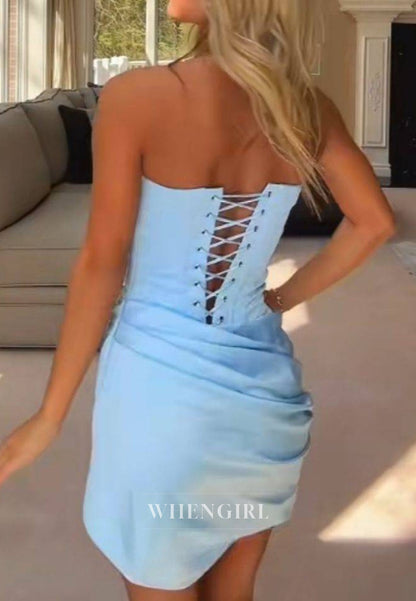 Strapless Lace Up Corset Bodycon Mini Dress