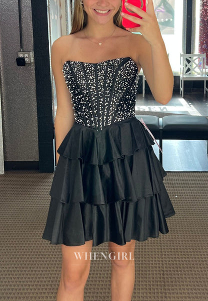 Strapless Corset Homecoming Dress with Tiered Ruffle Skirt