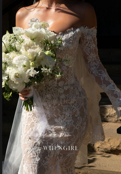 Off-Shoulder Lace Mermaid Wedding Dress