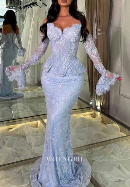 Off-the-Shoulder Lace Peplum Mermaid Evening Gown