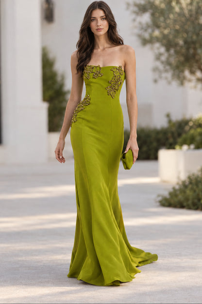 Strapless Beaded Applique Trumpet Gown