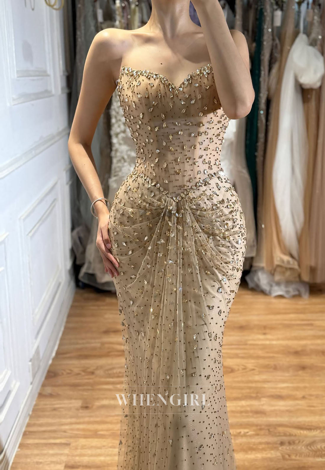 Strapless Embellished Mermaid Gown with Lace-Up Back