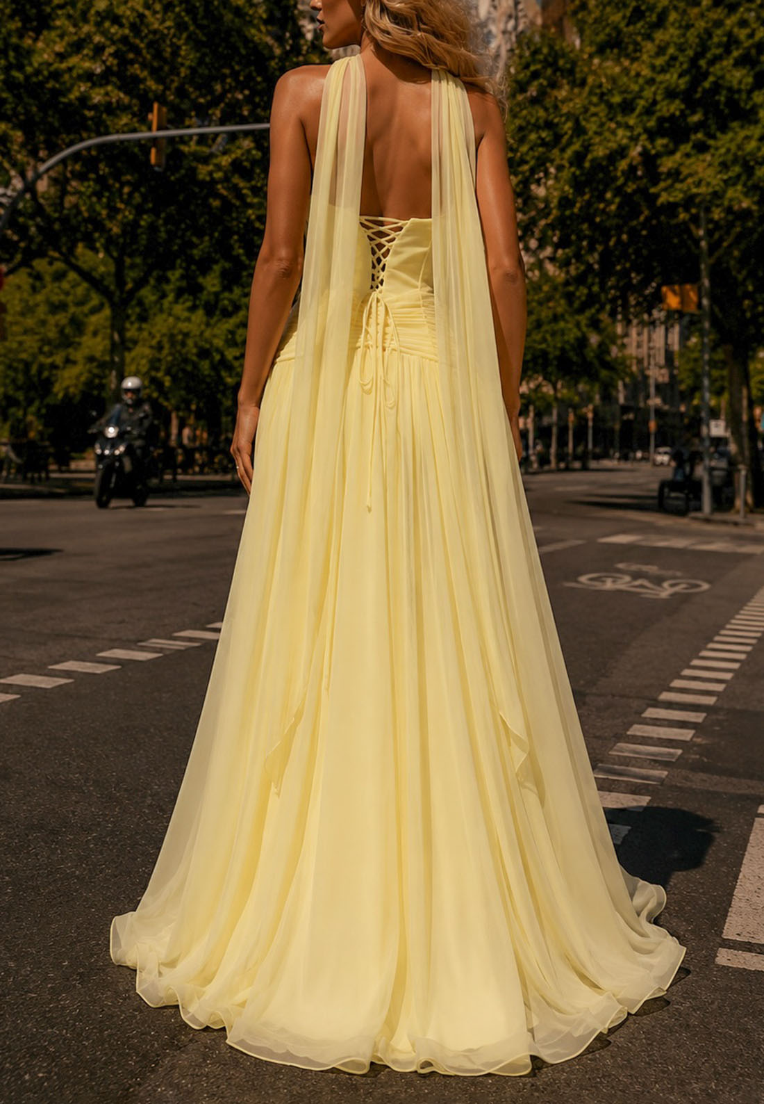 Embellished Corset Chiffon Gown with Scarf