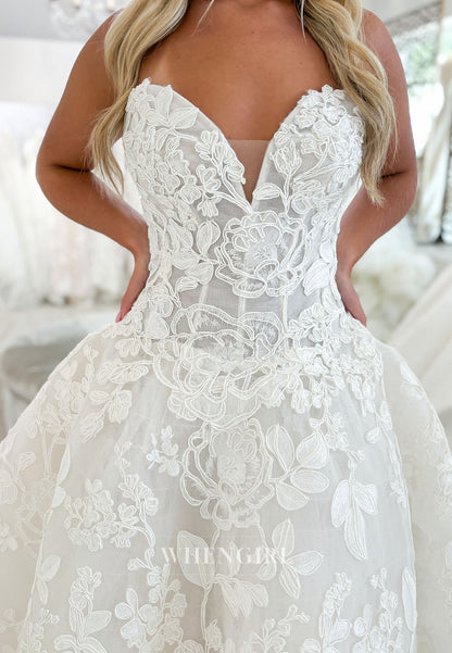 Floral Lace Sweetheart Ball Gown Wedding Dress