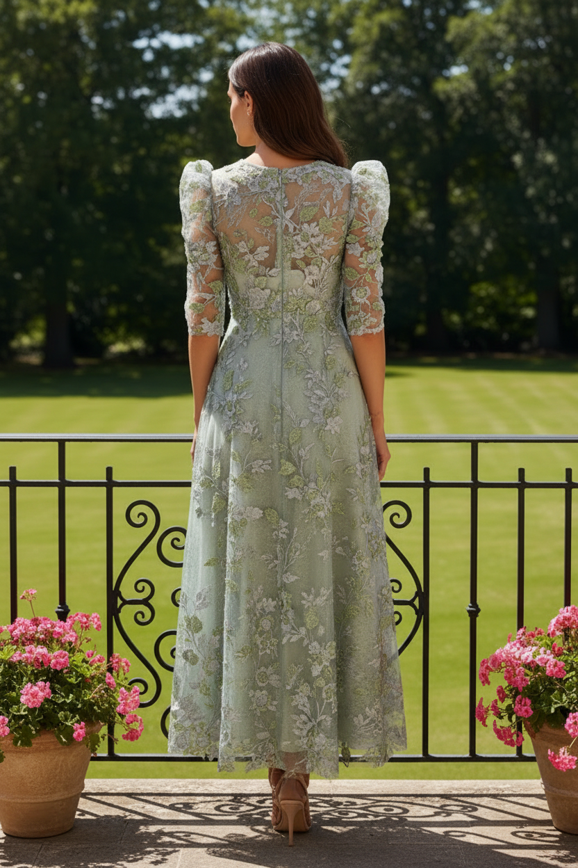 Embroidered 3D Floral Illusion Midi Dress